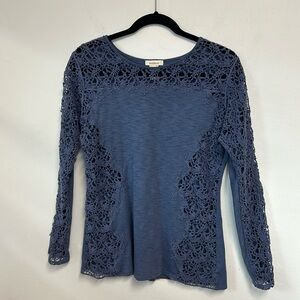 Sundance Boho Western Floral Embroidered Long Sleeve Women’s Size S Blue Tee